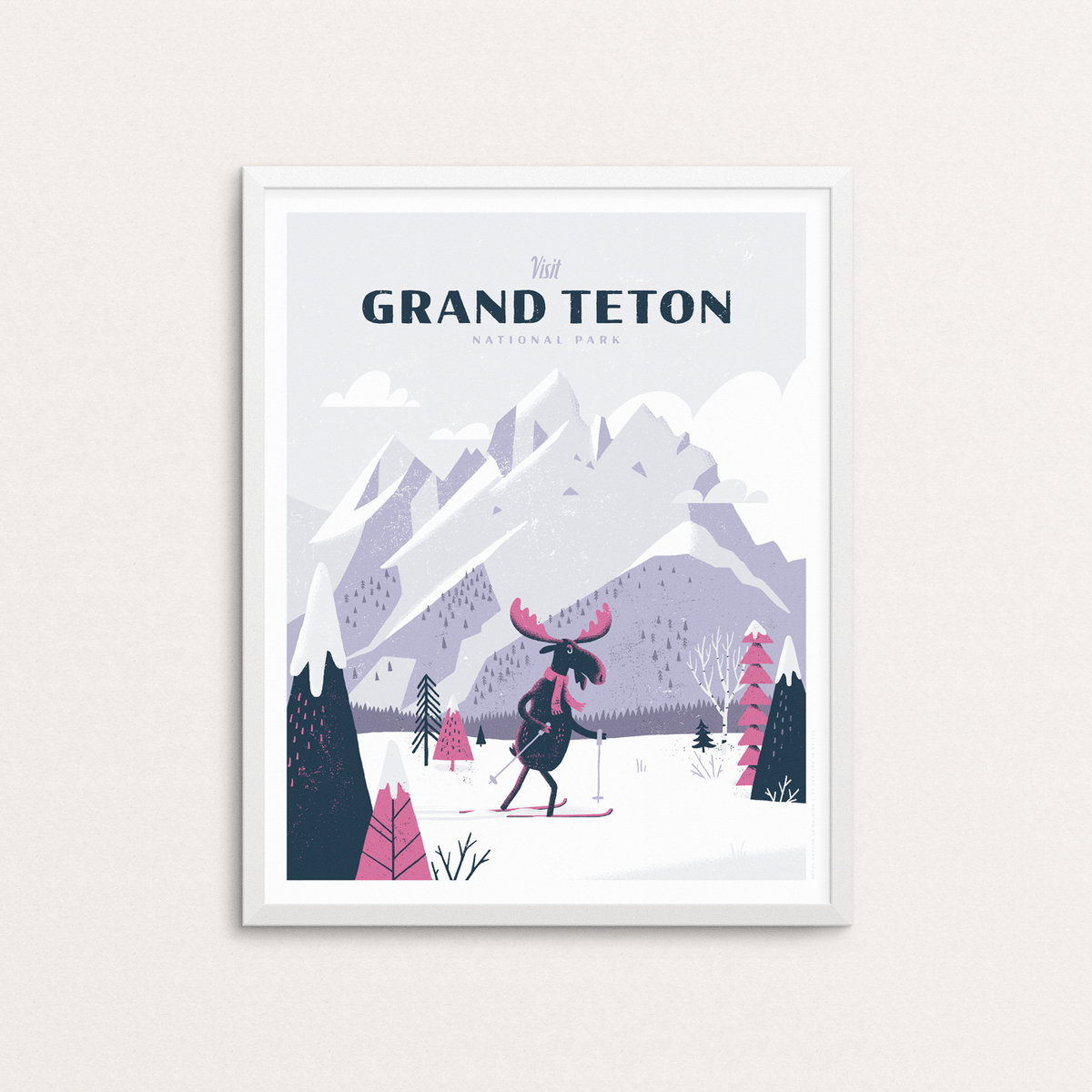 Grand Teton National Park moose cross country skiing poster