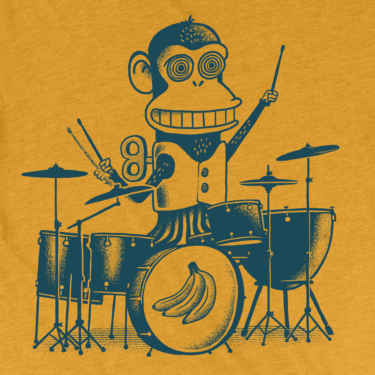 Wind Up Monkey Playing Drums with Cymbals tee Factory 43